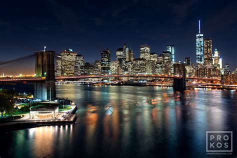 Brooklyn Bridge And Lower Manhattan Skyline At Night Fine Art Photo