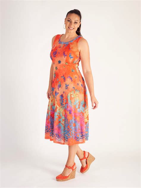 A Tangerinemulti Floral Burnout Sleeveless Dress With Cut Out Detail Chesca
