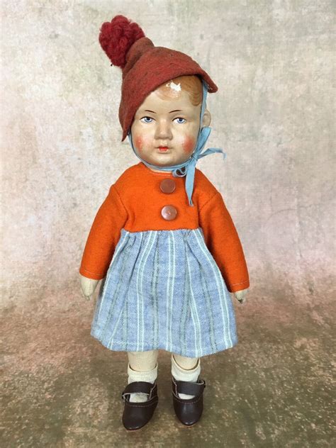 Vintage Gebruder Bing Art Cloth Doll In Orange Felt Jacket Etsy