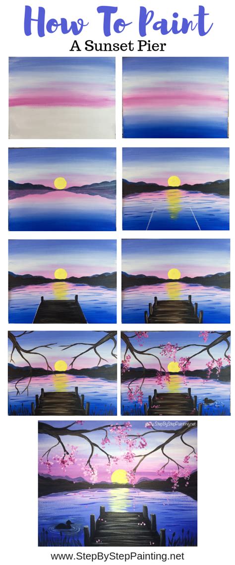 How To Paint A Sunset Lake Pier Tracie Kiernan Step By Step Painting
