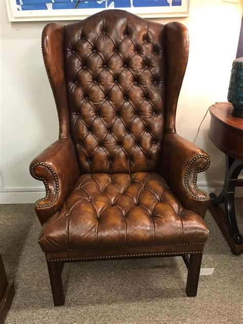 English Brown Leather Tufted Chesterfield Wingback Chair At 1stdibs