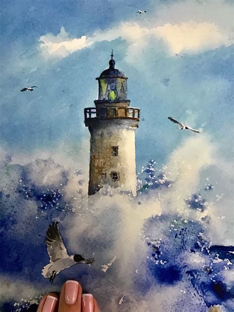 Lighthouse Print Art Watercolort Wall Art Seascape Print