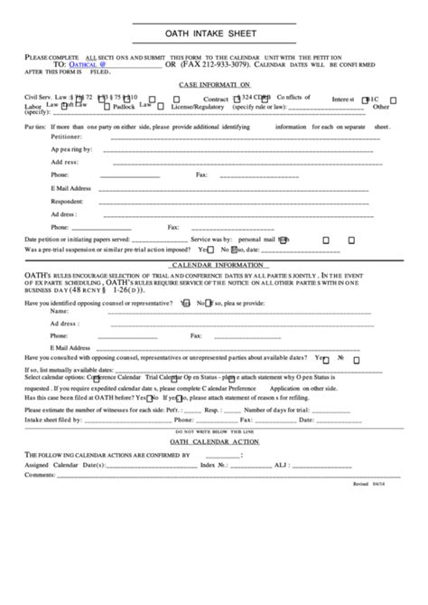 oath intake sheet form printable