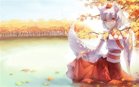 A Luo Animal Ears Autumn Forest Hat Inubashiri Momiji Leaves Red Eyes