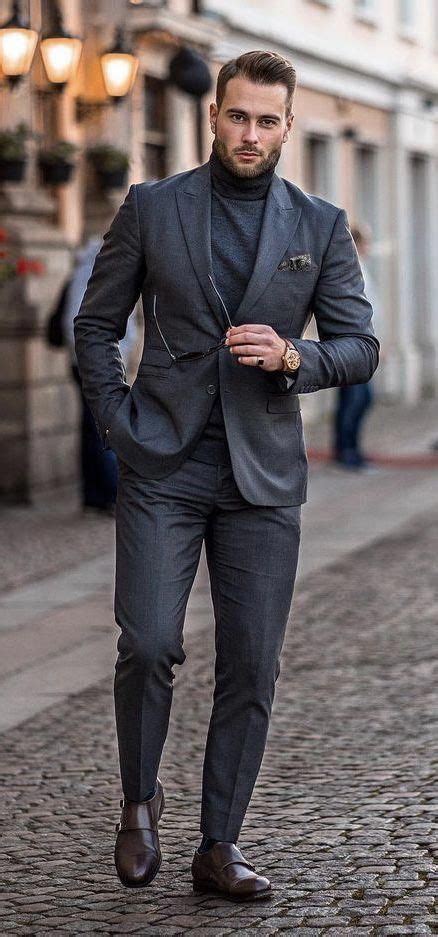 Grey Suit Jackets And Tuxedo Turtleneck Outfit Trends With Grey Formal
