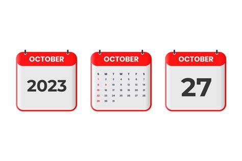 October 2023 Calendar Design 27th October 2023 Calendar Icon For