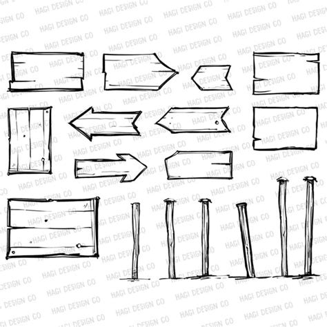 Wooden Directional Sign Cliparts Sketch Boards Wooden Etsy