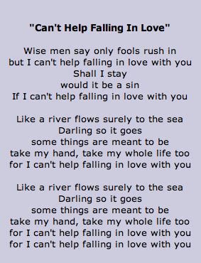 Can t help falling in love lirik. Lyrics to Can't Help Falling In Love- Elvis Presley ...
