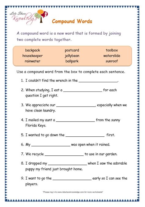 Compound Words Worksheets For Grade 3