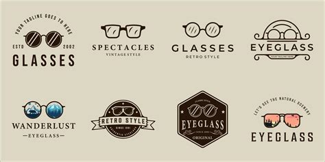 Set Of Eyeglass Logo Vector Vintage Illustration Template Icon Graphic Design Bundle Collection