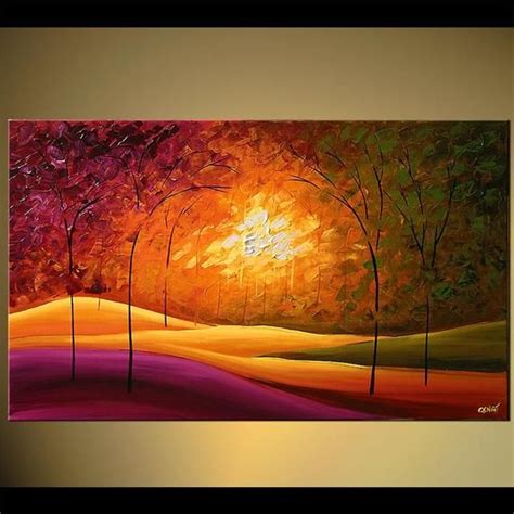 Modern Abstract Landscape Painting Bright Bold Colors Forest Art With