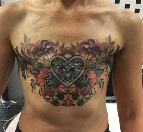 Stunning Heart Lock Floral Flat Mastectomy Tattoo Mastectomy Tattoo Tattoos Pretty Tattoos