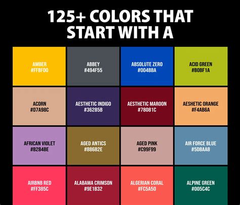 125 Colors That Start With A Names And Color Codes Creativebooster