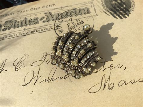 Vintage Royal Crown Pin Faux Pearls And Rhinestones Etsy