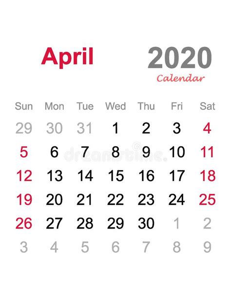En Abril De 2020 Calendario Plantilla Mensual Del Calendario