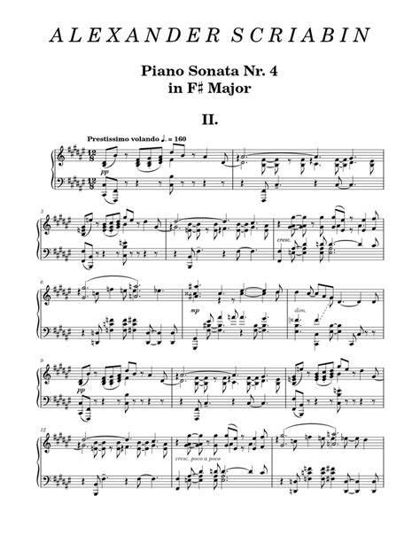 Scriabin Piano Sonata No 4 In F Major Op 30 Ii Sheet Music For