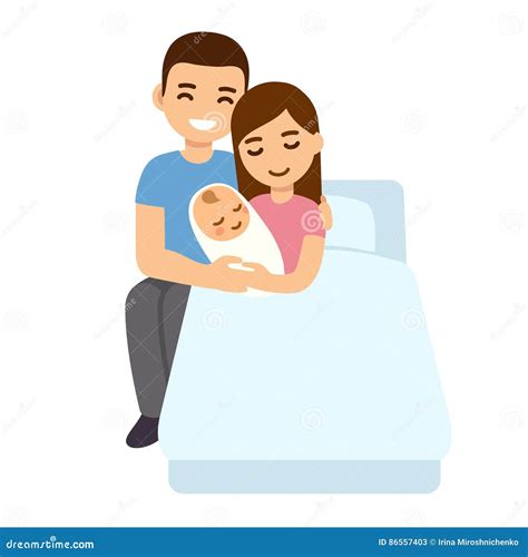 Parents With Newborn In Hospital Bed Stock Vector Illustration Of