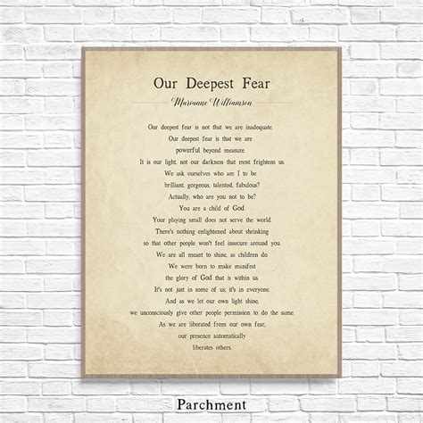 Our Deepest Fear Poem By American Poet Marianne Williamson Art Etsy