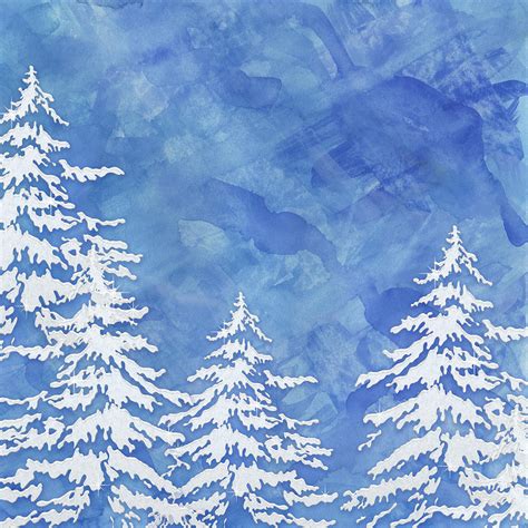 Modern Watercolor Winter Abstract Snowy Trees Painting By Audrey