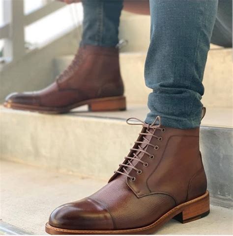 Handmade Cap Toe Formal Boots Mens Brown Leather Boots Dress Lace Up Boot On Storenvy