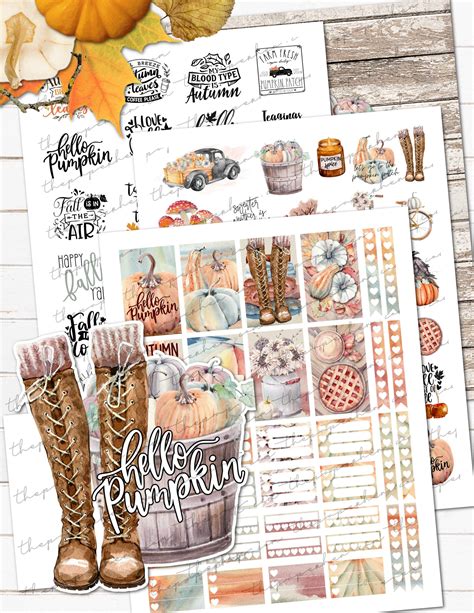 Printable Watercolor Planner Stickers For Fall Autumn Kit Printable