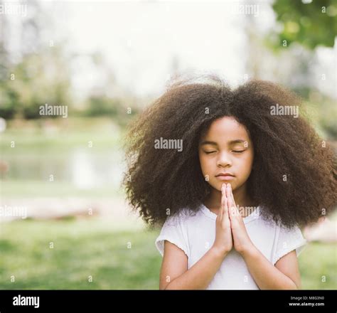 Afro Child Praying Black Kid Prays Gesture Of Faithhands Folded In