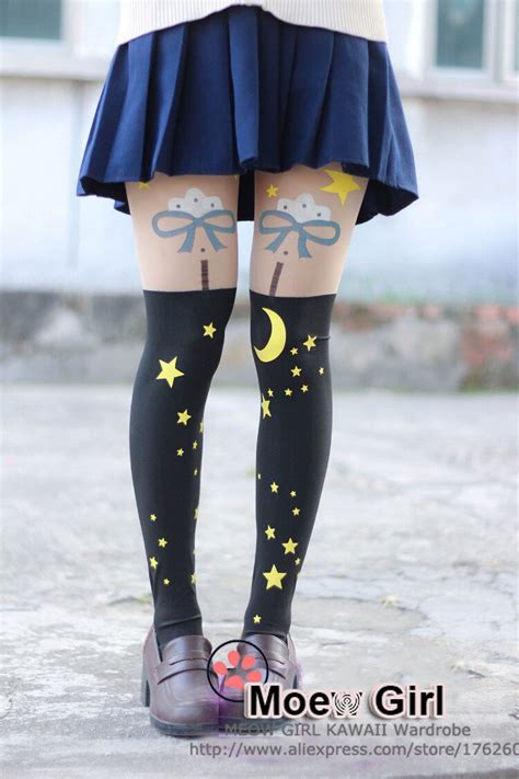 1 Pair Cute Sailor Moon Moonandstar Clouds Bows Tights Fake Over Knee