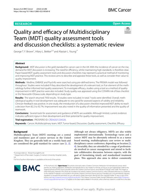 PDF Quality And Efficacy Of Multidisciplinary Team MDT Quality
