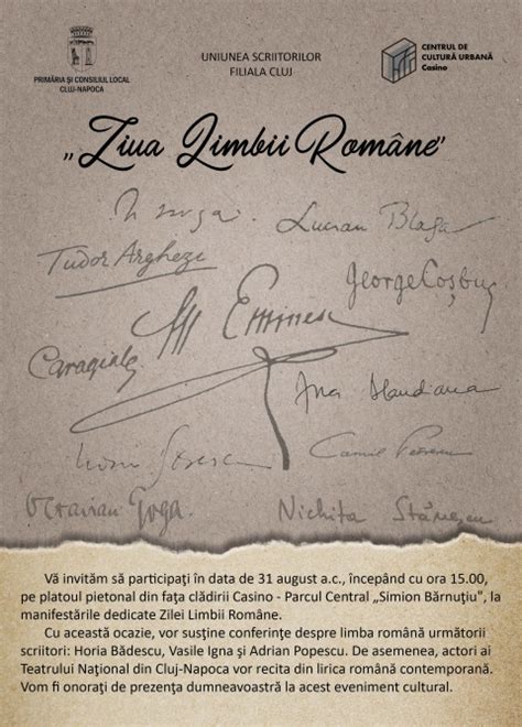 Aug 31, 2016 · ziua limbii române. Ziua Limbii Române celebrată la Cluj-Napoca, pe 31 august - NapocaNews