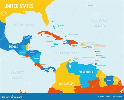 Central America Map 4 Bright Color Scheme High Detailed Political