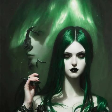 Portrait Of A Goth Girl With Dark Green Hair And Wit Openart