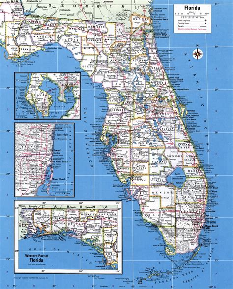 Large Administrative Map Of Florida State With Major Cities Poster X Inch By Inch