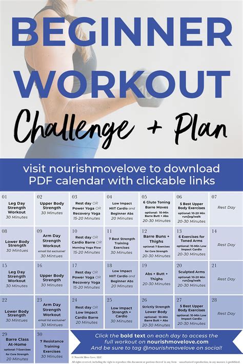 30-Day Beginner Workout Plan (w/ YouTube Videos) | Nourish Move Love