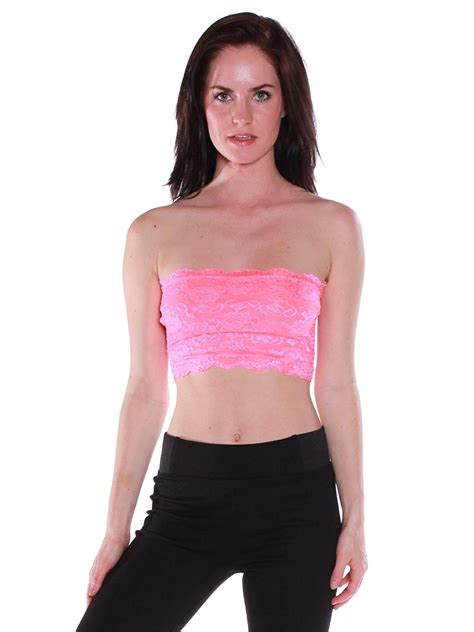 Emmalise Womens Sexy Fashion Lace Bandeau Strapless Stretchy Tube Top