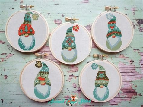At any moment you may print the pattern working with any of several formats including a symbolic' view which may be put to use as a stitching guide. gnome Cross Stitch Pattern pdf christmas ornaments set ...