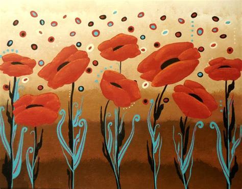 Red Poppies Folk Art Painting 11 X 14 Housewarming T Happy Etsy