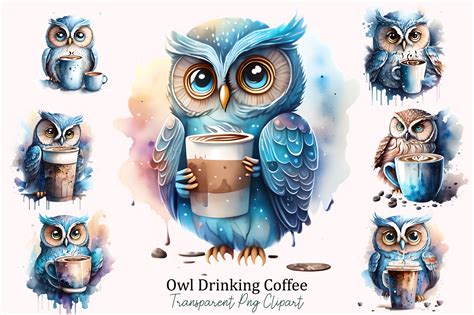 Owl Drinking Coffee Clipart Cute Clipar Graphic By Colourful