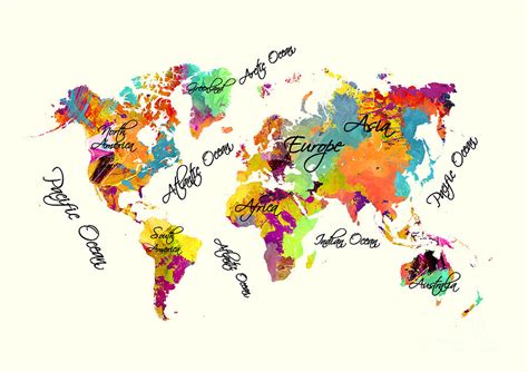 World Map Color Art Atext Digital Art By Justyna Jaszke Jbjart Pixels
