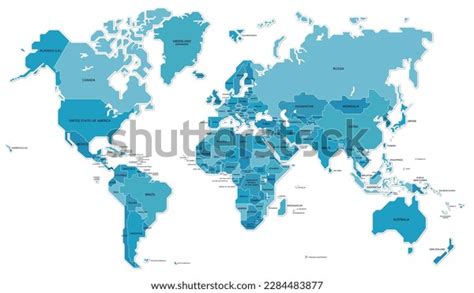 Simple World Map Country Names Colored Stock Vector Royalty Free