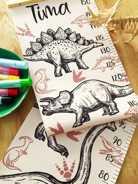 Dinosaurs Height Chart Custom Canvas Personalized Growth Chart Etsy
