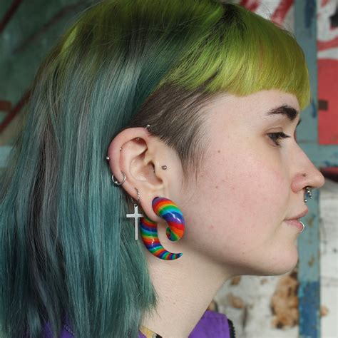 Rainbow Gauges Spiral Ear Gauge Earrings For Stretched Etsy
