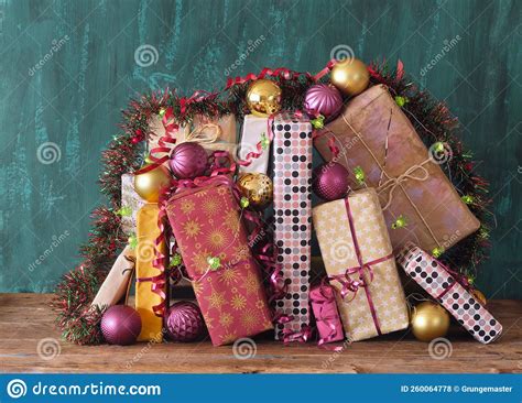 heap of christmas ts wrapped presents merry christmas making a present concept copy space