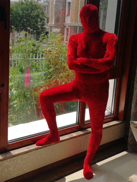 Red Zentai Suit Adults Morph Suit Full Body Velour Bodysuit