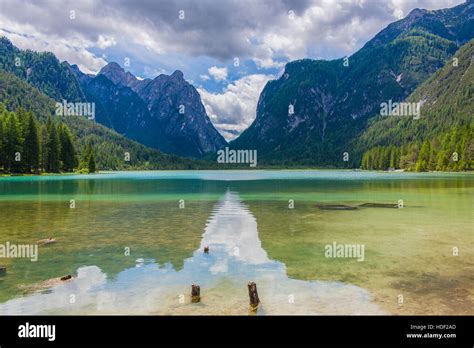 Lake Dobbiaco Italian Alps Stock Photo Alamy