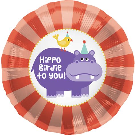 18 Foil Balloon Hippo Birdie Birthday Bargain Balloons Mylar Balloons And Foil Balloons