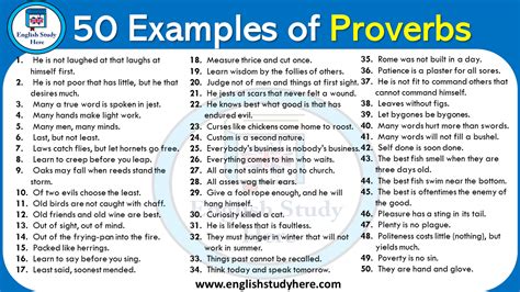 50 Examples Of Proverbs English Study Here