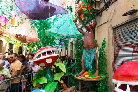 Gracia Festival Decorations In Barcelona Editorial Photography Image