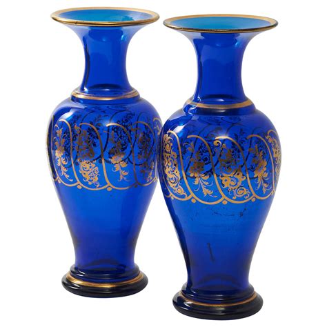 Pair Of 19th Century Bristol Blue Glass Vases £750 Circa 1890 England Basket At 1stdibs