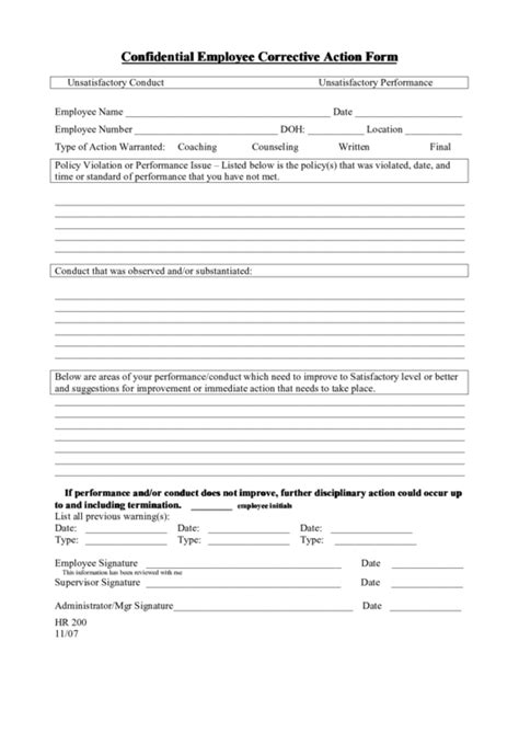 Top 8 Employee Corrective Action Form Templates Free To Download In Pdf