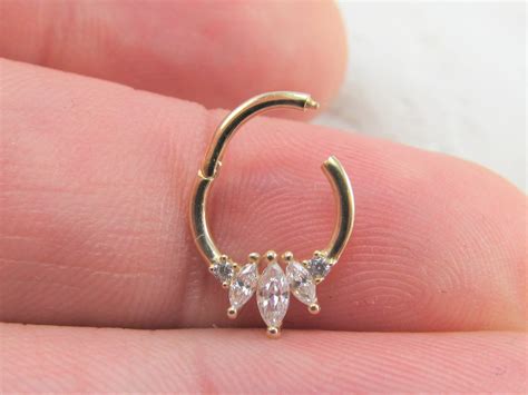 14k gold septum piercing beautiful marquise hinged clicker etsy